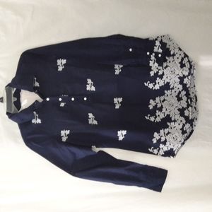 CINO Shirt Dress Navy Blue Embroidered Long Sleeves Size XS Streetwear